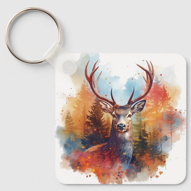 Deer in an Autumn Forest Keychain (Front)