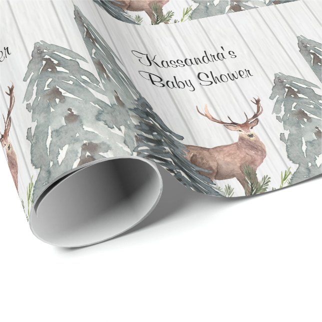 Deer In Between Evergreens Baby Shower Wrapping Paper (Roll Corner)