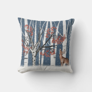 Deer In Birch Tree Forest Throw Pillow
