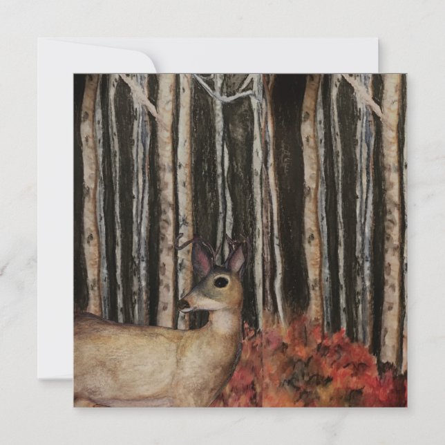 Deer in Birch Trees Blank Flat Note Card (Front)