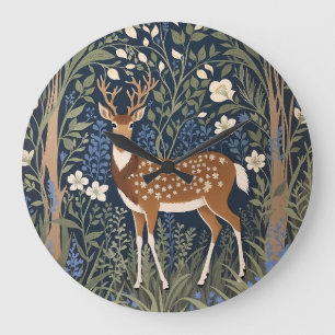 Deer In Bluebell Forest William Morris Inspired Large Clock