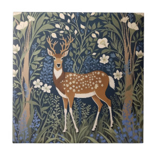 Deer In Bluebell Forest William Morris Inspired Tile