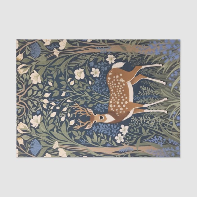 Deer In Bluebell Forest William Morris Inspired Tissue Paper (Front)
