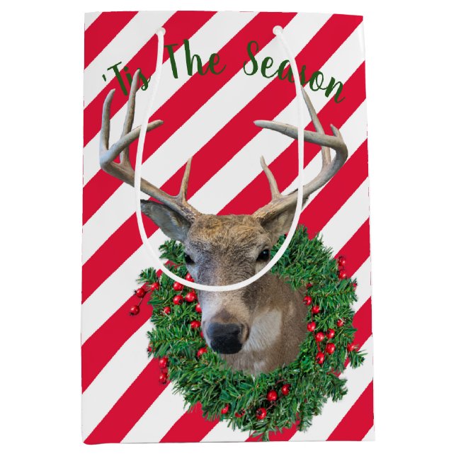 Deer In Christmas Wreath Medium Gift Bag (Front)