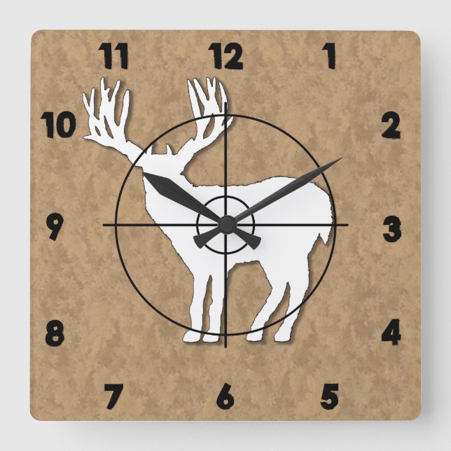 Deer in Crosshairs Hunting Square Wall Clock (Front)
