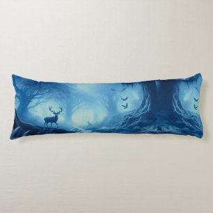 Deer in Dark Forest of Blue Haze Body Pillow