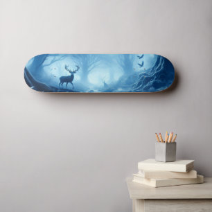 Deer in Dark Forest of Blue Haze Skateboard