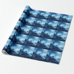 Deer in Dark Forest of Blue Haze Wrapping Paper