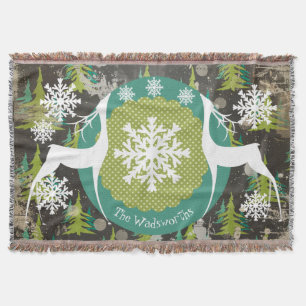 Deer In Evergreen Forest Holiday Throw Blanket