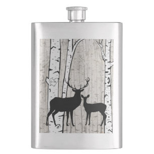 Deer in Foggy Birch Forest Custom Initials Flask