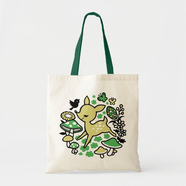 Deer in forest -green tote bag (Front)