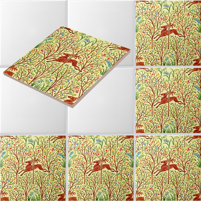 Deer In Forest Retro Art Nouveau Pattern by Voysey Tile (Creator Uploaded)