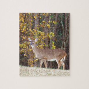 Deer in Front of Yellow Autumn Tree Jigsaw Puzzle