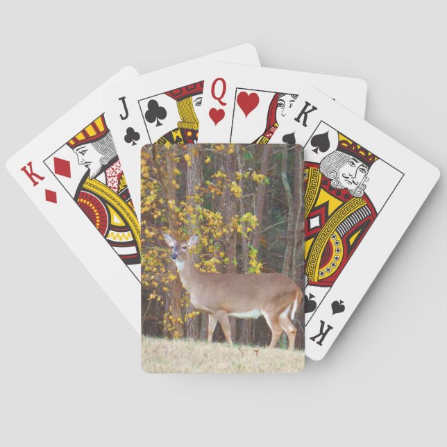 Deer in Front of Yellow Autumn Tree Playing Cards (Back)