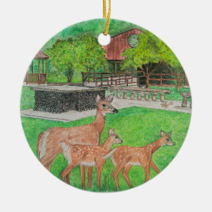 Deer in Humiston Woods by the Pavillion Ceramic Ornament