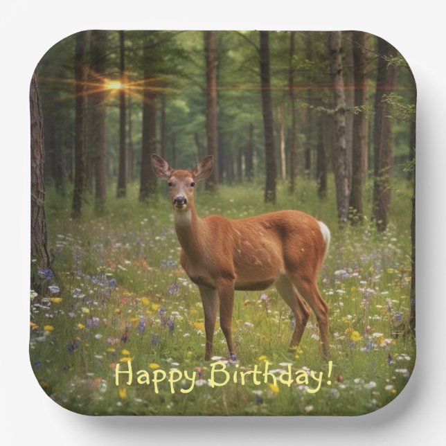 Deer in Magical Forest Paper Plate (Front)