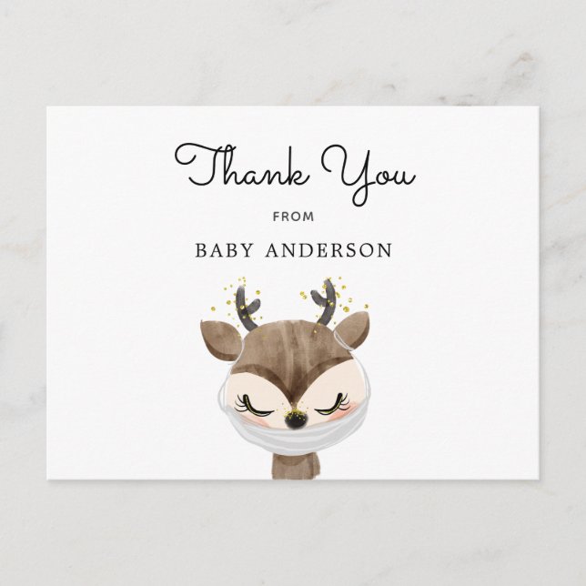 Deer in Mask Baby Shower Thank You Postcard (Front)