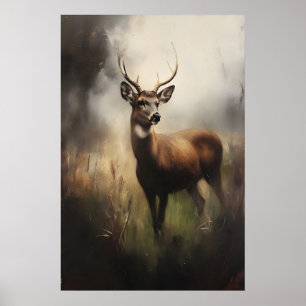 Deer in Meadow Vintage Wildlife Art Print, Rustic Poster