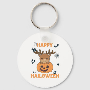 Deer In Pumpkin Cute Deer Happy Halloween Keychain
