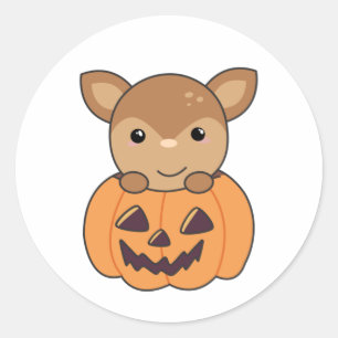 Deer In Pumpkin Sweet Deer Happy Halloween Classic Round Sticker