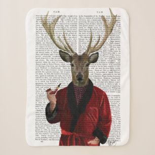 Deer in Smoking Jacket Sherpa Blanket