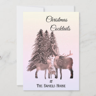 Deer in Snow Christmas Cocktail Party Invitation