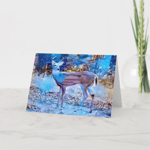 Deer in Snow City Artsy Note Card