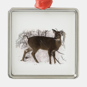Deer in Snow Metal Ornament