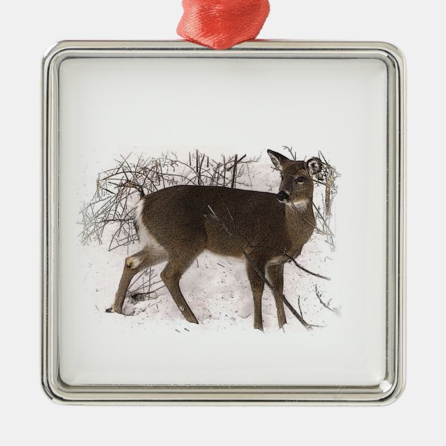 Deer in Snow Metal Ornament (Front)