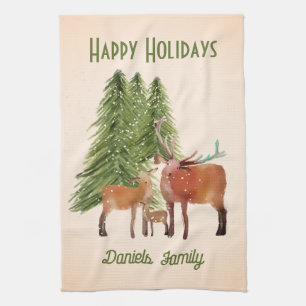 Deer in Snow Peronalized Christmas Kitchen Towel