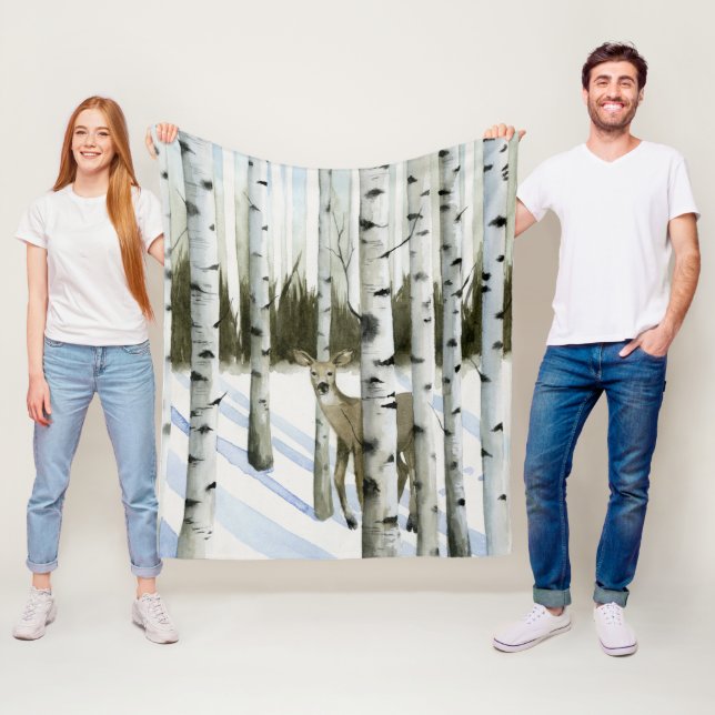 Deer in Snowfall Fleece Blanket (In Situ)