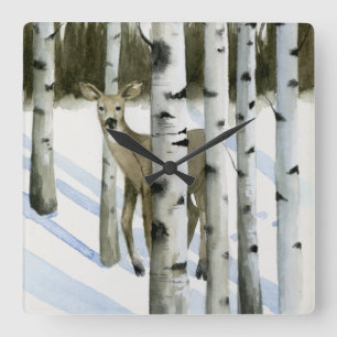 Deer in Snowfall Square Wall Clock