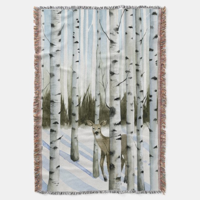 Deer in Snowfall Throw Blanket (Front Vertical)