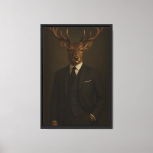 Deer in Suit Framed Canvas Wall Art