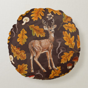Deer in the autumnal forest 2 round pillow