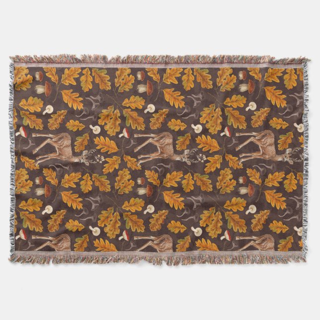Deer in the autumnal forest 2 throw blanket (Front)