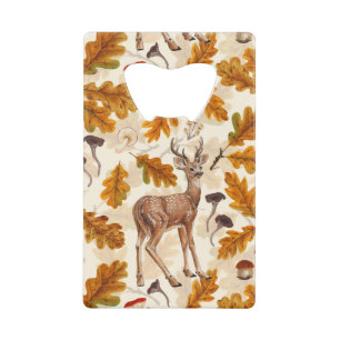 Deer in the autumnal forest credit card bottle opener