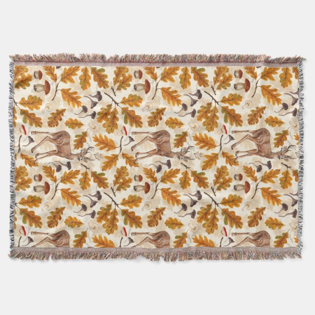 Deer in the autumnal forest throw blanket (Front)