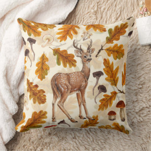 Deer in the autumnal forest throw pillow