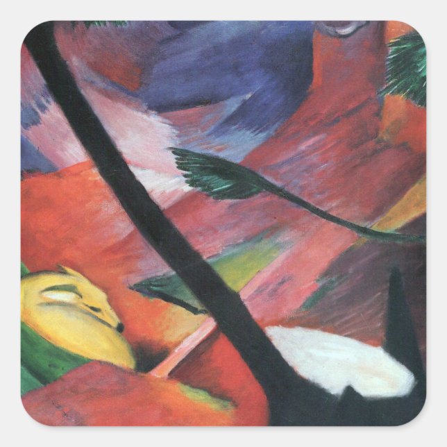 Deer in the Forest II by Franz Marc; Reh im Walde Square Sticker (Front)