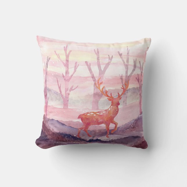 Deer in the forest throw pillow (Front)
