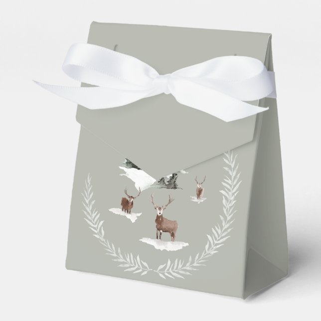 Deer In the Meadow of Snow Winter Forest Scene Favor Box (Front Side)