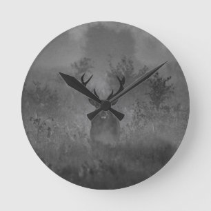 Deer In The Mist Round Clock