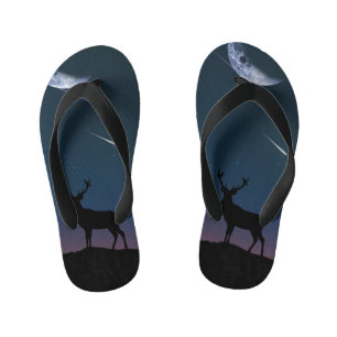 deer in the moonlight kid's flip flops