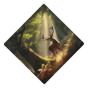 Deer in the morning forest graduation cap topper