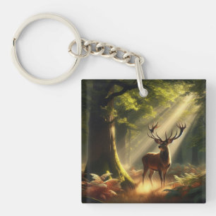 Deer in the morning forest keychain