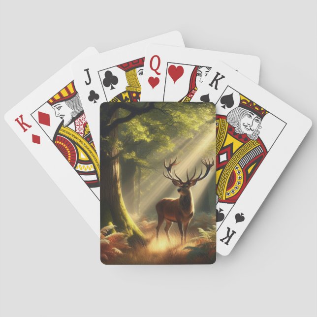 Deer in the morning forest playing cards (Back)