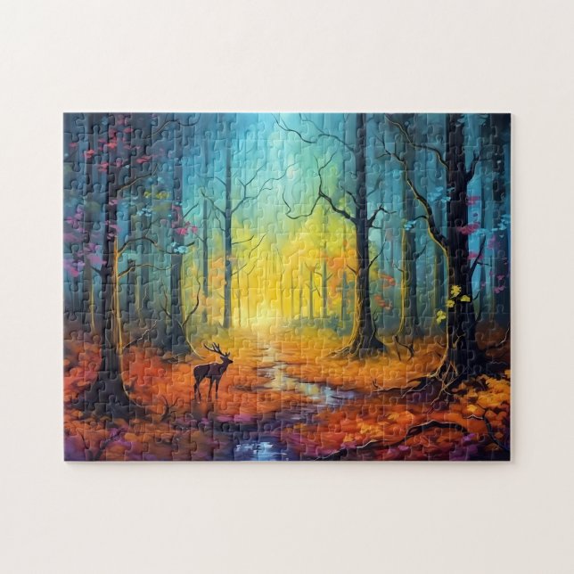 Deer in the Rainbow Autumn Forest Jigsaw Puzzle (Horizontal)