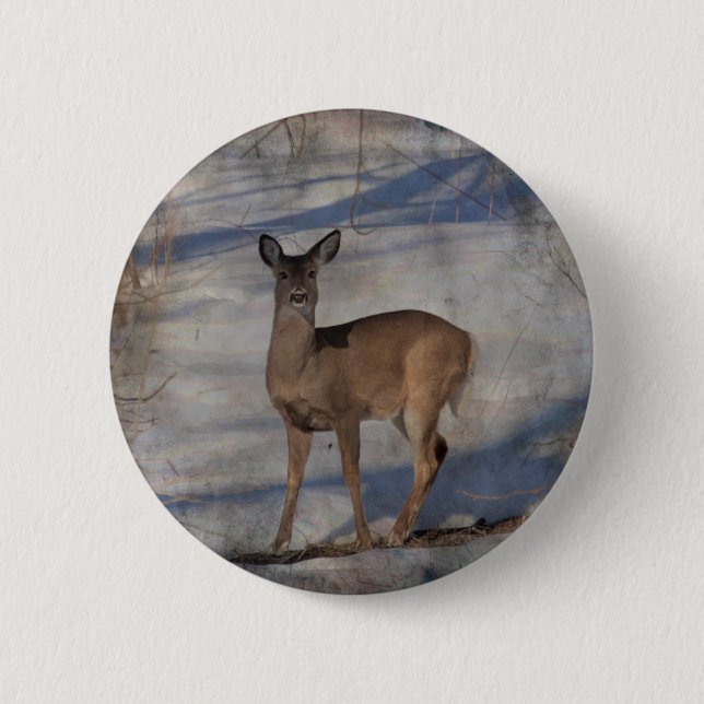 Deer in the snow 2 inch round button (Front)
