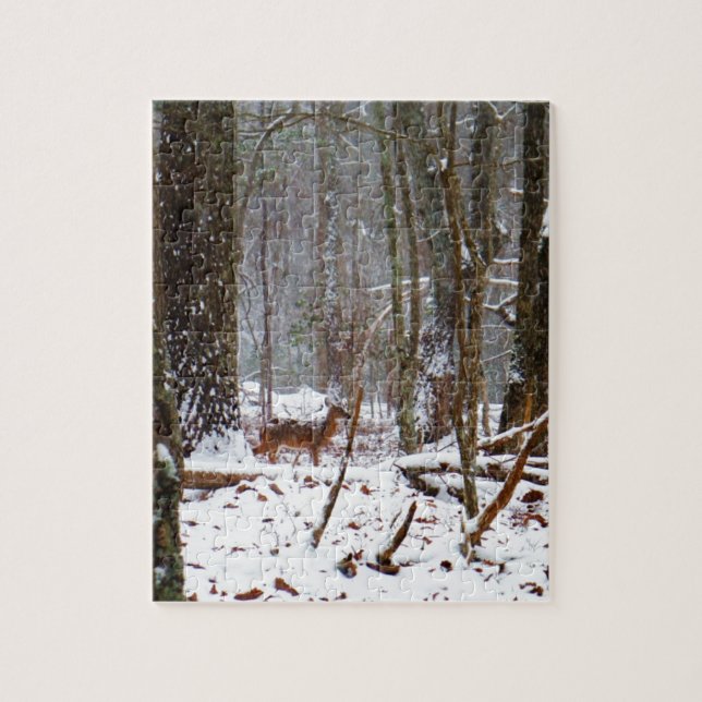 Deer in the snow fall jigsaw puzzle (Vertical)